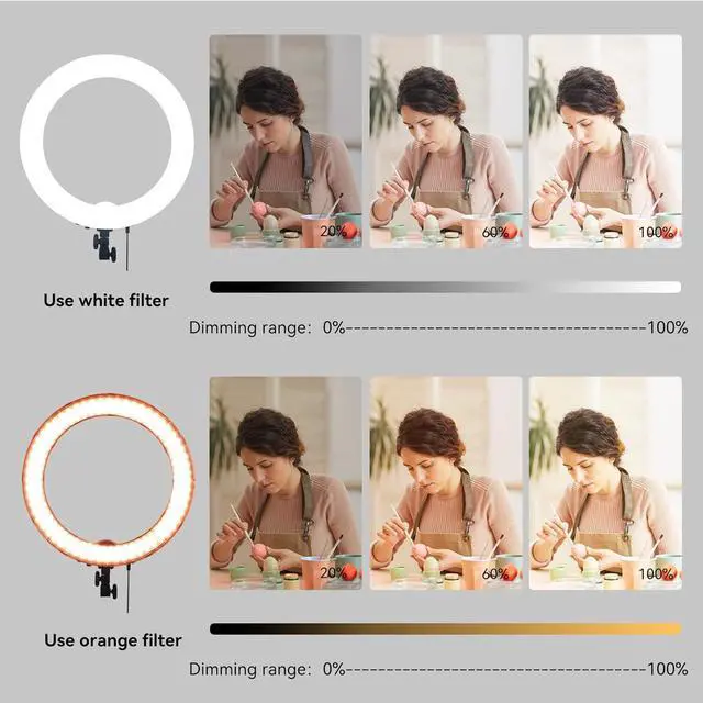 Alt view image 3 of 7 - 18-Inch Ring Light, 55W Dimmable 5500K Light with 240 LEDs Color Filter, Soft Tube and Carrying Bag for YouTube, TikTok, Selfies and Photography, Compatible with Camera and Smartphones