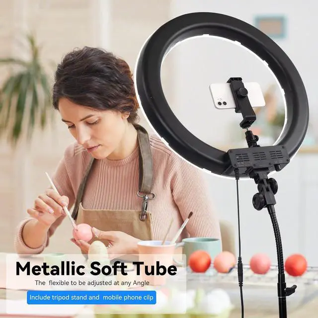 Alt view image 4 of 7 - 18-Inch Ring Light, 55W Dimmable 5500K Light with 240 LEDs Color Filter, Soft Tube and Carrying Bag for YouTube, TikTok, Selfies and Photography, Compatible with Camera and Smartphones