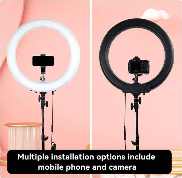 Alt view image 5 of 7 - 18-Inch Ring Light, 55W Dimmable 5500K Light with 240 LEDs Color Filter, Soft Tube and Carrying Bag for YouTube, TikTok, Selfies and Photography, Compatible with Camera and Smartphones