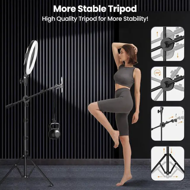 Alt view image 4 of 7 - Ring Light with Stand for Phone Ring Light Tripod for iPhone with Light Overhead Camera Mount 10.5 with Remote Phone Tripod with Light for Video Recording/Live Streaming/Cooking
