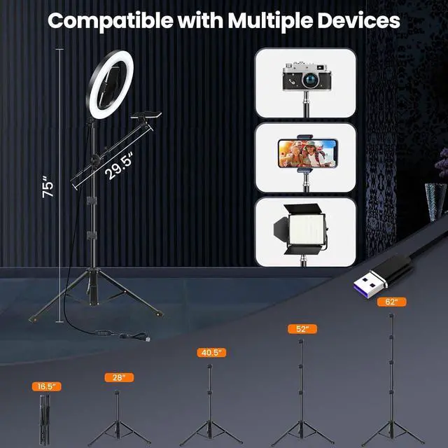 Alt view image 7 of 7 - Ring Light with Stand for Phone Ring Light Tripod for iPhone with Light Overhead Camera Mount 10.5 with Remote Phone Tripod with Light for Video Recording/Live Streaming/Cooking