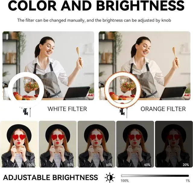 Alt view image 4 of 6 - Ring Light Kit 18 "/ 45cm 55W 5500k dimmable LED Light, 70inch Foldable Stand, Phone Clip, Short Video, Studio Video Photography Lighting, Selfie and Live Streaming Available