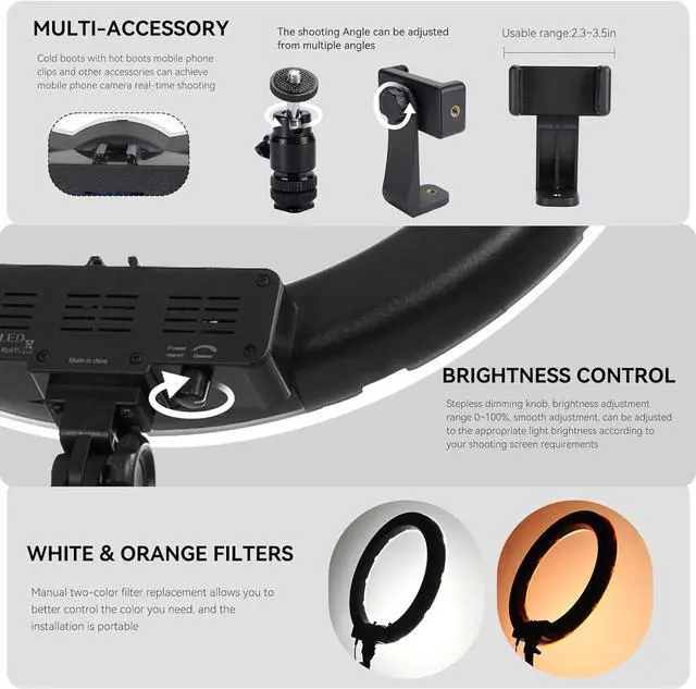Alt view image 5 of 6 - Ring Light Kit 18 "/ 45cm 55W 5500k dimmable LED Light, 70inch Foldable Stand, Phone Clip, Short Video, Studio Video Photography Lighting, Selfie and Live Streaming Available