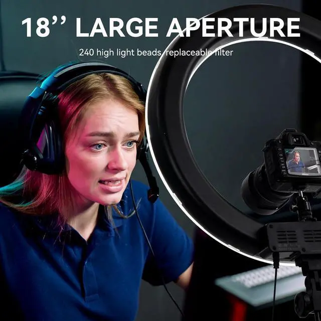 Alt view image 6 of 6 - Ring Light Kit 18 "/ 45cm 55W 5500k dimmable LED Light, 70inch Foldable Stand, Phone Clip, Short Video, Studio Video Photography Lighting, Selfie and Live Streaming Available