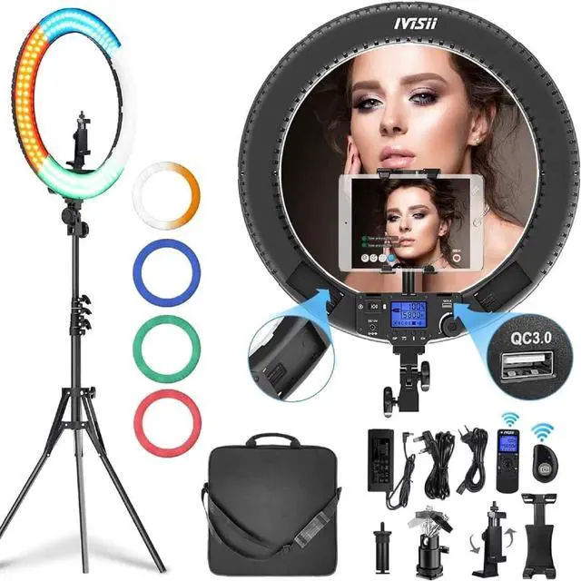 Main image of 19 inch Ring Light with Remote Controller and Stand ipad Holder,60W Bi-Color with 4 Color Soft Filters for Live Stream/Makeup/YouTube Video/TikTok/Zoom/Photography