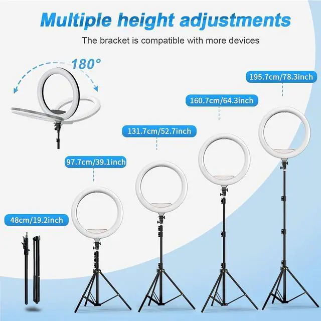 Alt view image 6 of 7 - 18+10 Ring Light, 2PCS Led Ring Light Kit for iPhone with Tripod Stand and 3 Phone Holders, Adjustable 2700-6500K, Selfie Ring Light with Remote for TikTok, YouTube, Camera, Video, Live Stream