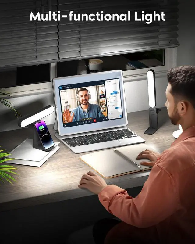 Alt view image 2 of 6 - Video Conference Lighting, LED Streaming Light for Video Calls, Webcam Light with Adjustable Monitor Mount, Zoom Lighting for Computer, Laptop Ring Light for Video Recording (2-Pack)