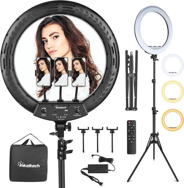 Main image of 18 Ring Light with Tripod Stand & 3 Phone Holders, Dimmable LED Ring Light Kit, Adjustable 2700K-6500K Color Temperature Light Ring for Live Stream, You Tube Video, TikTok, Makeup Black
