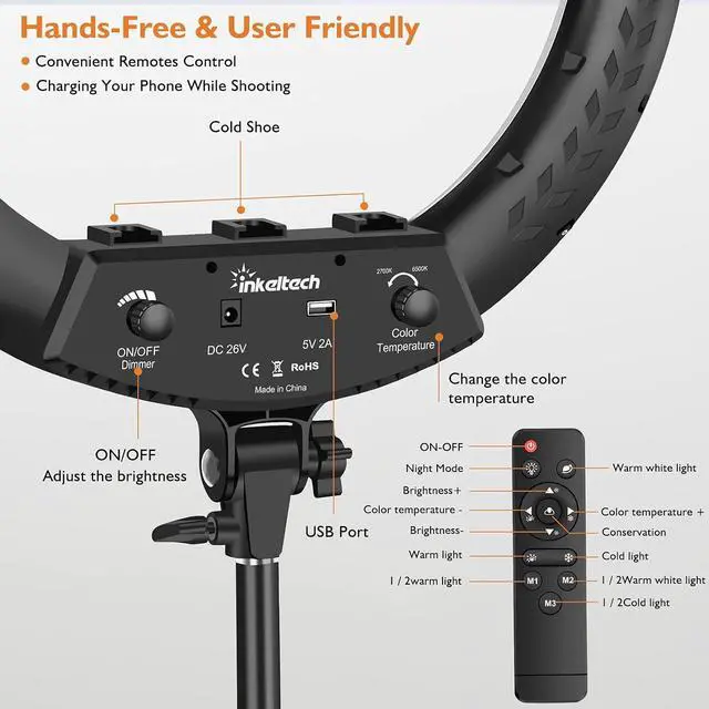 Alt view image 4 of 7 - 18 Ring Light with Tripod Stand & 3 Phone Holders, Dimmable LED Ring Light Kit, Adjustable 2700K-6500K Color Temperature Light Ring for Live Stream, You Tube Video, TikTok, Makeup Black