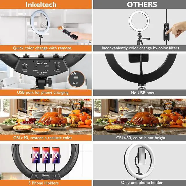 Alt view image 3 of 7 - 18 Ring Light with Tripod Stand & 3 Phone Holders, Dimmable LED Ring Light Kit, Adjustable 2700K-6500K Color Temperature Light Ring for Live Stream, You Tube Video, TikTok, Makeup Black