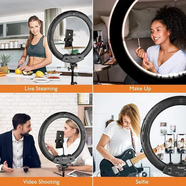 Alt view image 6 of 7 - 18 Ring Light with Tripod Stand & 3 Phone Holders, Dimmable LED Ring Light Kit, Adjustable 2700K-6500K Color Temperature Light Ring for Live Stream, You Tube Video, TikTok, Makeup Black