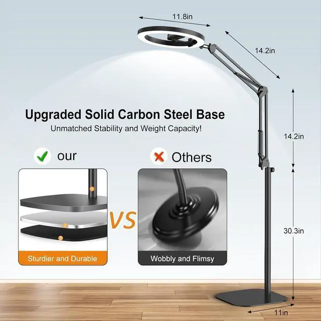 Alt view image 3 of 6 - Latest Ring Light with Stand Tripod for iPhone, Overhead Phone Camera Mount with Ring Light and Phone Holder Stand for Recording, 10 Desk Ring Light for Video,Streaming,Photography, Tiktok, YouTube