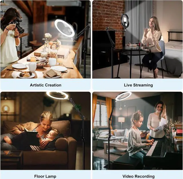 Alt view image 2 of 6 - Latest Ring Light with Stand Tripod for iPhone, Overhead Phone Camera Mount with Ring Light and Phone Holder Stand for Recording, 10 Desk Ring Light for Video,Streaming,Photography, Tiktok, YouTube