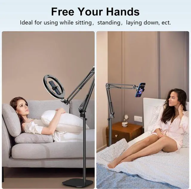 Alt view image 6 of 6 - Latest Ring Light with Stand Tripod for iPhone, Overhead Phone Camera Mount with Ring Light and Phone Holder Stand for Recording, 10 Desk Ring Light for Video,Streaming,Photography, Tiktok, YouTube