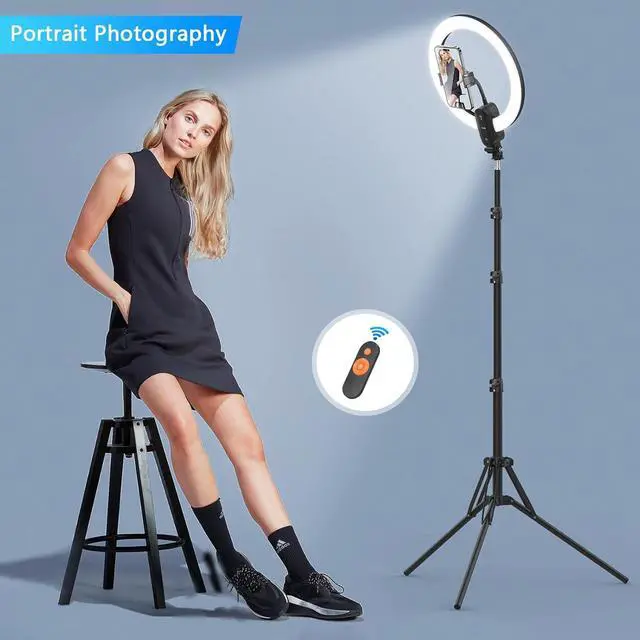 Alt view image 6 of 7 - Selfie Ring Light with 63" Tripod Stand/Phone Holder, QEUOOIY 20W LED Circle Lights Dimmable 3000-6500K with Remote Control and Built-in Rechargeable Battery for Vlog, Makeup, YouTube, Camera