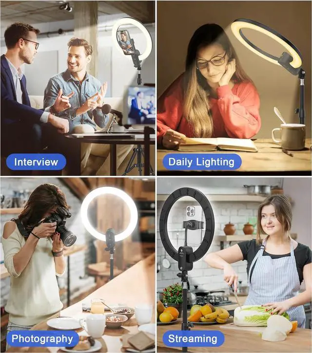 Alt view image 7 of 7 - Selfie Ring Light with 63" Tripod Stand/Phone Holder, QEUOOIY 20W LED Circle Lights Dimmable 3000-6500K with Remote Control and Built-in Rechargeable Battery for Vlog, Makeup, YouTube, Camera
