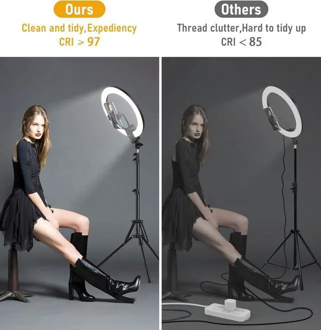 Alt view image 4 of 7 - 12 inch Ring Light 2800mAh Rechargeable, LED Circle Selfie Ringlight Cordless with 63" Tripod Stand/Phone Holder/Remote for Live Stream/Makeup/Video Recording/Tiktok/YouTube/Podcasting/Vlogging