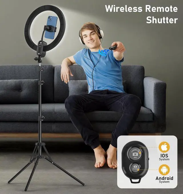 Alt view image 5 of 7 - 12 inch Ring Light 2800mAh Rechargeable, LED Circle Selfie Ringlight Cordless with 63" Tripod Stand/Phone Holder/Remote for Live Stream/Makeup/Video Recording/Tiktok/YouTube/Podcasting/Vlogging