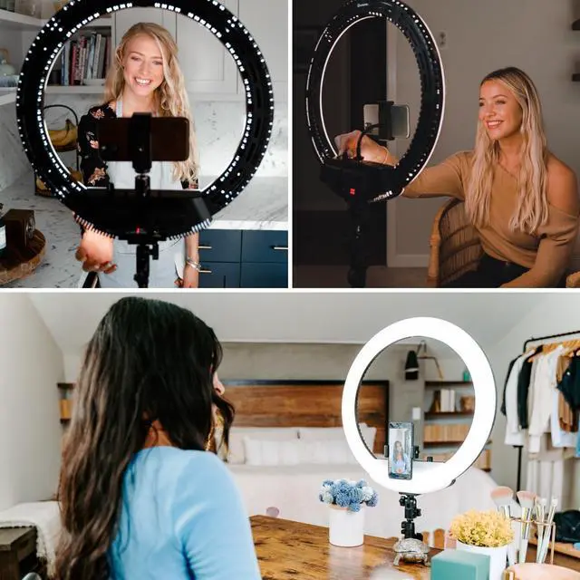 Alt view image 4 of 7 - Cube LED Ring Light for Videos, Selfies, Live Streaming |18 Circle Light with Stand, Phone Holder, and Camera Mount | Portable + 6.5 ft Tripod Stand and Travel Case | Battery Not Included