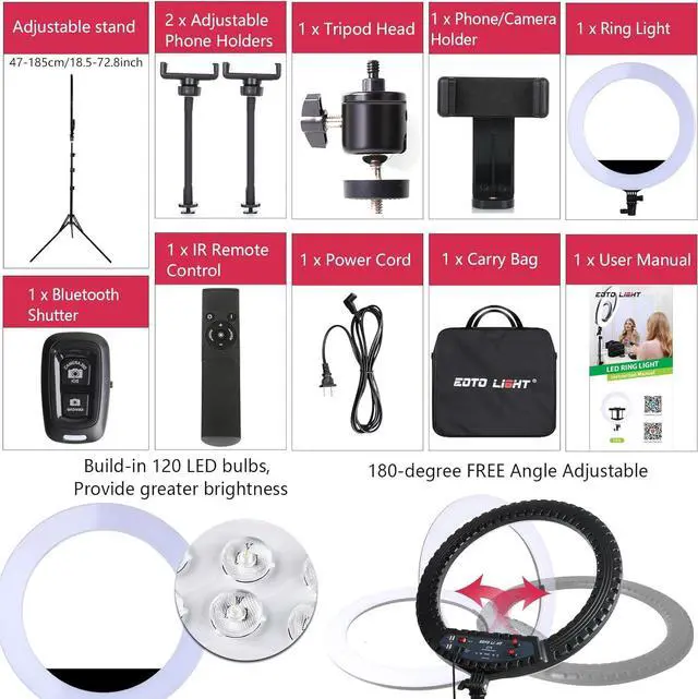 Alt view image 5 of 7 - 21 inch LED Ring Light with Tripod Stand, Video Ring Light for Selfie Photography Vlog Recording Conference Meeting Studio Portrait YouTube TikTok Makeup with Carrying Bag and Remote Control,CRI>97