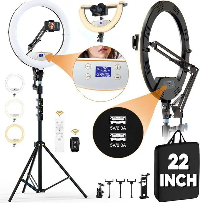 Main image of Ring Light with Stand,Large Ring Light for iPhone/iPad with 71" Tripod/LCD Display/5 Clips/2 USB Ports, 2600K-6500K Color Temperature, for YouTube Facebook Live TikTok Video Recording Vlog