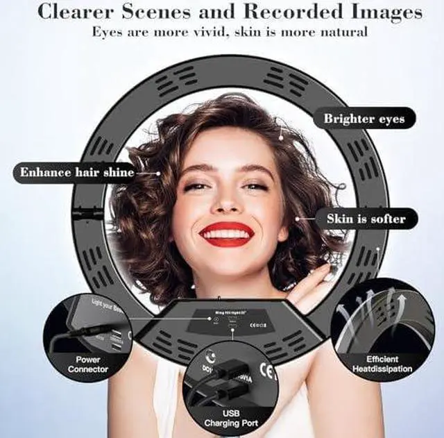 Alt view image 4 of 5 - Ring Light with Stand,Large Ring Light for iPhone/iPad with 71" Tripod/LCD Display/5 Clips/2 USB Ports, 2600K-6500K Color Temperature, for YouTube Facebook Live TikTok Video Recording Vlog