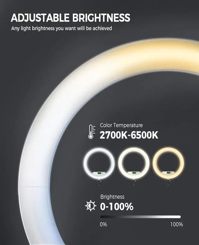 Alt view image 2 of 7 - Ring Light with Stand, 5600K Foldable LED Large Selfie Ring Light Tripod for iPhone Ipad, 75" Tall Tripod Touch Screen, Wireless Remote for YouTube, TikTok Video Shooting