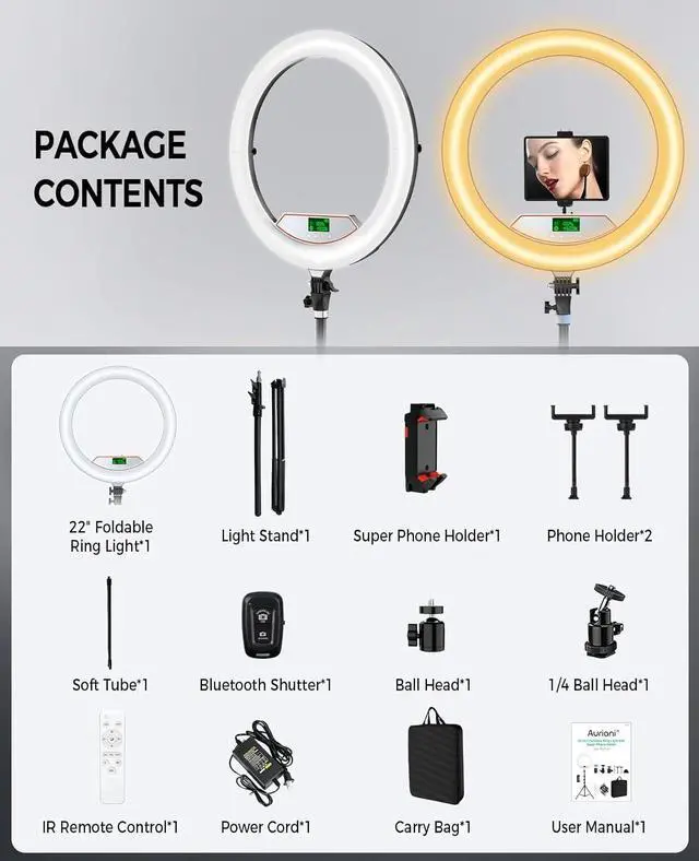 Alt view image 6 of 7 - Ring Light with Stand, 5600K Foldable LED Large Selfie Ring Light Tripod for iPhone Ipad, 75" Tall Tripod Touch Screen, Wireless Remote for YouTube, TikTok Video Shooting