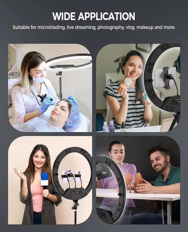 Alt view image 7 of 7 - Ring Light with Stand, 5600K Foldable LED Large Selfie Ring Light Tripod for iPhone Ipad, 75" Tall Tripod Touch Screen, Wireless Remote for YouTube, TikTok Video Shooting