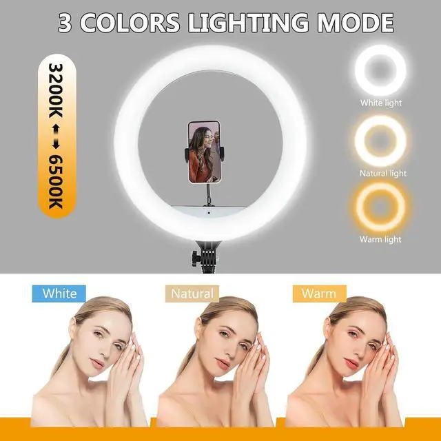 Alt view image 3 of 7 - Ring Light - 18 inch 48W Dimmable LED Ring Light Kit with Stand Adjustable 3200-6500 K Color Temperature Lighting for Vlog, Makeup, YouTube, Photo,Camera,Video - Control with Remote