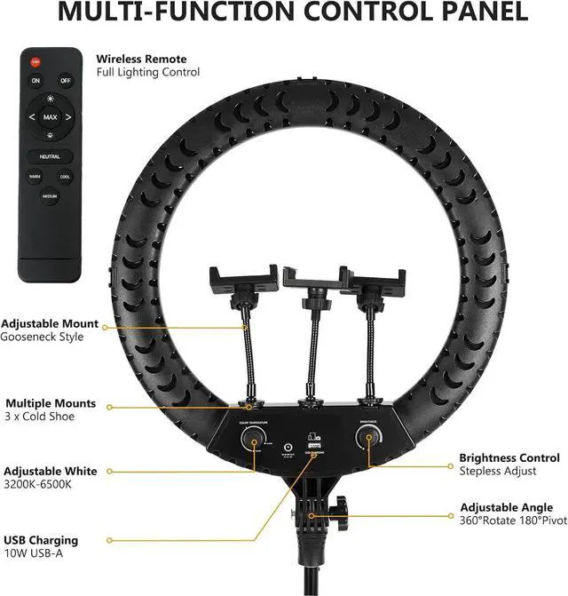 Alt view image 5 of 7 - Ring Light - 18 inch 48W Dimmable LED Ring Light Kit with Stand Adjustable 3200-6500 K Color Temperature Lighting for Vlog, Makeup, YouTube, Photo,Camera,Video - Control with Remote