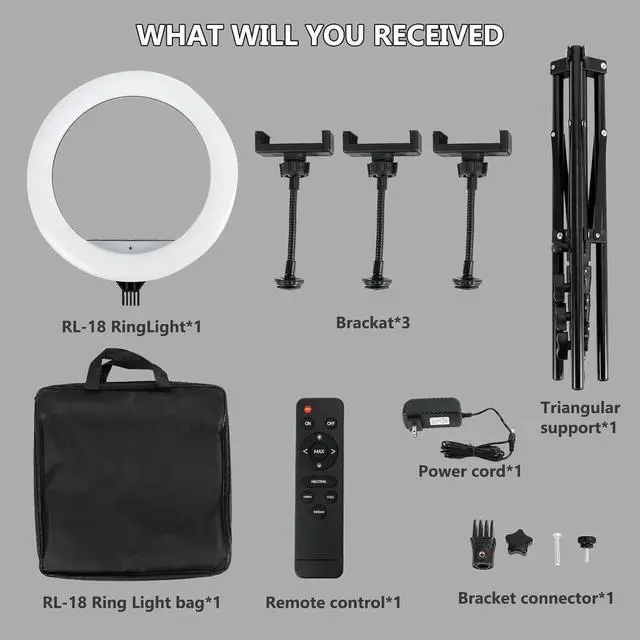 Alt view image 7 of 7 - Ring Light - 18 inch 48W Dimmable LED Ring Light Kit with Stand Adjustable 3200-6500 K Color Temperature Lighting for Vlog, Makeup, YouTube, Photo,Camera,Video - Control with Remote