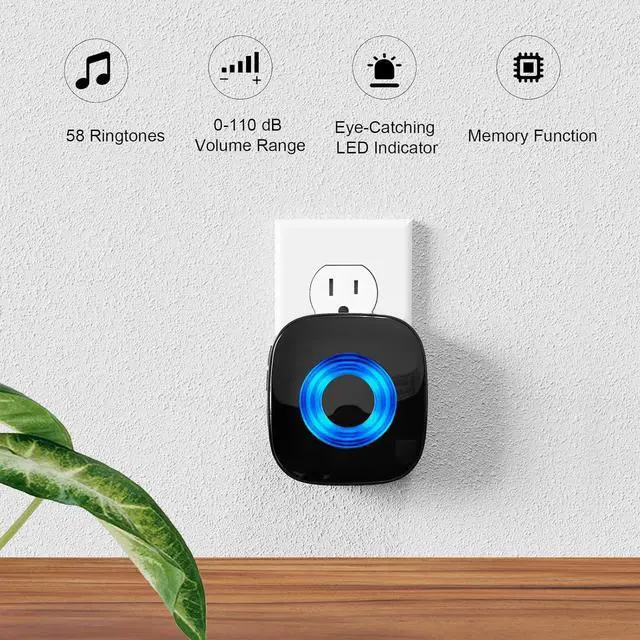 Alt view image 2 of 7 - Wireless Doorbell for Home, Waterproof Door Chime Kit Operating at 1300-ft 58 Adjustable Melodies & 5 Volume Levels -PHYSEN Door Bell Wireless with LED Strobe, 2 Push Buttons + 4 Plug in Receivers