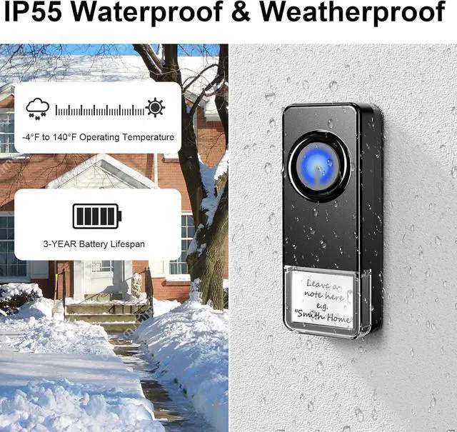 Alt view image 5 of 7 - Wireless Doorbell for Home, Waterproof Door Chime Kit Operating at 1300-ft 58 Adjustable Melodies & 5 Volume Levels -PHYSEN Door Bell Wireless with LED Strobe, 2 Push Buttons + 4 Plug in Receivers