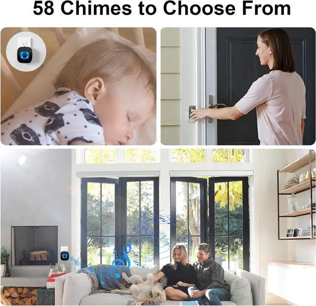 Alt view image 6 of 7 - Wireless Doorbell for Home, Waterproof Door Chime Kit Operating at 1300-ft 58 Adjustable Melodies & 5 Volume Levels -PHYSEN Door Bell Wireless with LED Strobe, 2 Push Buttons + 4 Plug in Receivers