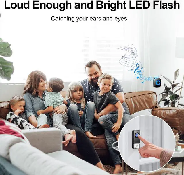 Alt view image 7 of 7 - Wireless Doorbell for Home, Waterproof Door Chime Kit Operating at 1300-ft 58 Adjustable Melodies & 5 Volume Levels -PHYSEN Door Bell Wireless with LED Strobe, 2 Push Buttons + 4 Plug in Receivers