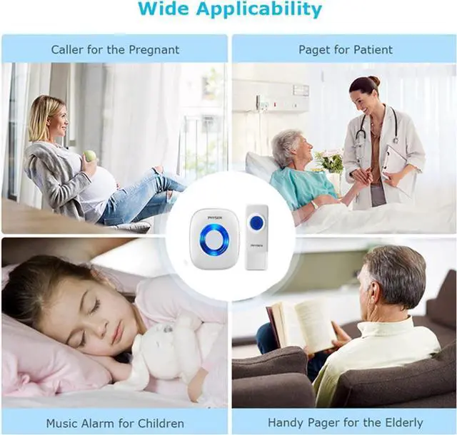 Alt view image 7 of 7 - Wireless Doorbell, PHYSEN Waterproof Door bell Chime Kit Operating at 1300-ft Range 58 Adjustable Melodies 5 Volume Levels & LED Flash, Doorbell Alarm for Home/Classroom, 2 Push Buttons+4 Receivers