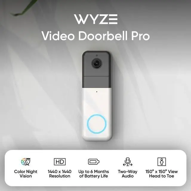 Alt view image 2 of 7 - Wyze Wireless Video Doorbell Pro (Chime Included), 1440 HD Video, 1:1 Aspect Ratio: 1:1 Head-to-Toe View, 2-Way Audio, Night Vision