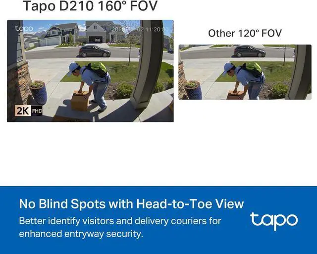 Alt view image 2 of 7 - Tapo Smart Video Doorbell Camera Wireless with Chime, 2K with Full Color Night Vison & Spotlights, No Monthly Fee, Ring Call, 160° Ultra-Wide View, Free AI Detection, Local Storage (D210)
