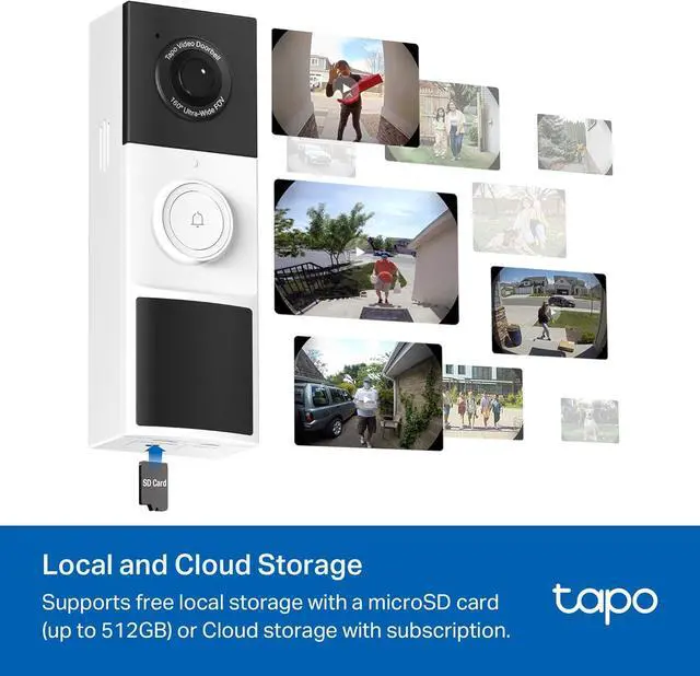 Alt view image 4 of 7 - Tapo Smart Video Doorbell Camera Wireless with Chime, 2K with Full Color Night Vison & Spotlights, No Monthly Fee, Ring Call, 160° Ultra-Wide View, Free AI Detection, Local Storage (D210)