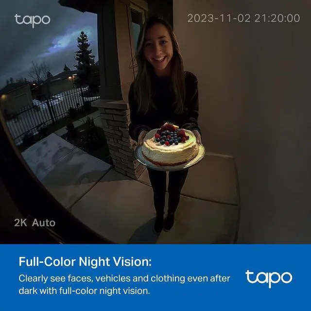 Alt view image 7 of 7 - Tapo Smart Video Doorbell Camera Wireless with Chime, 2K with Full Color Night Vison & Spotlights, No Monthly Fee, Ring Call, 160° Ultra-Wide View, Free AI Detection, Local Storage (D210)