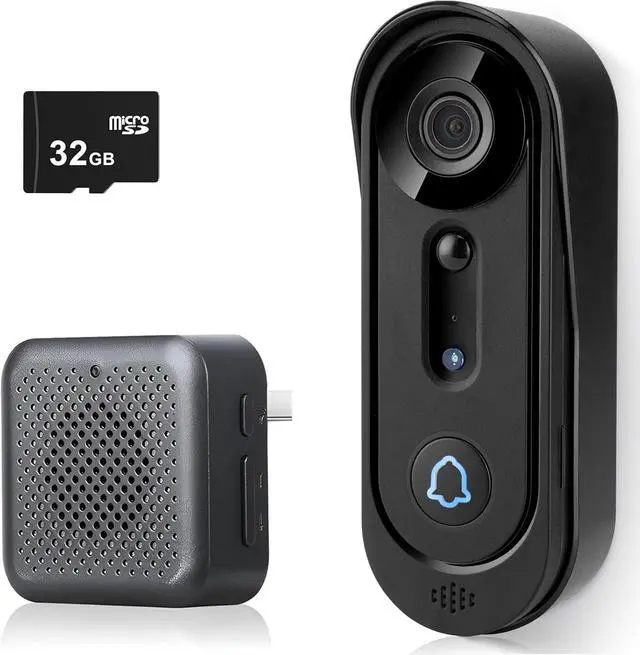 Main image of Camera Wireless - 2K HD Wireless Video Doorbell with Chime,Doorbell with Camera No Subscription with 32G SD Card/2 Way Audio/Night Vision/2.4G WiFi/Motion Alerts Via APP/Cloud Storage