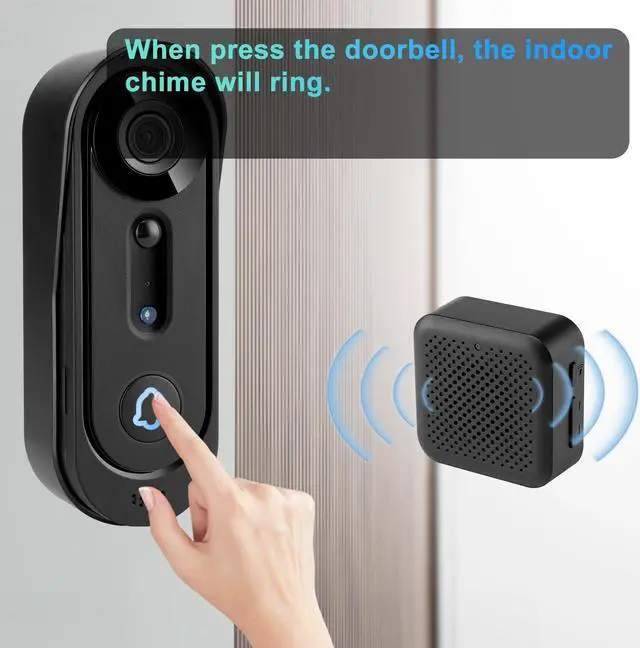 Alt view image 3 of 7 - Camera Wireless - 2K HD Wireless Video Doorbell with Chime,Doorbell with Camera No Subscription with 32G SD Card/2 Way Audio/Night Vision/2.4G WiFi/Motion Alerts Via APP/Cloud Storage