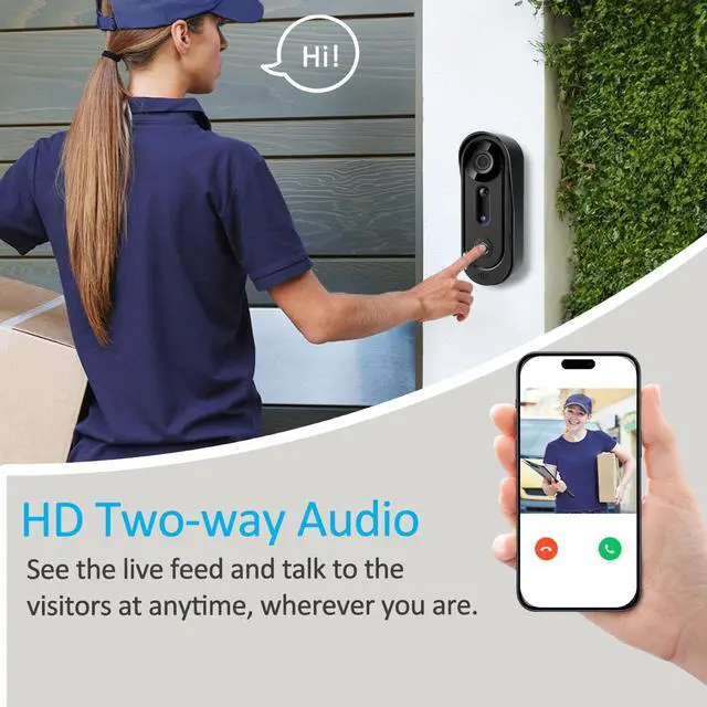 Alt view image 4 of 7 - Camera Wireless - 2K HD Wireless Video Doorbell with Chime,Doorbell with Camera No Subscription with 32G SD Card/2 Way Audio/Night Vision/2.4G WiFi/Motion Alerts Via APP/Cloud Storage