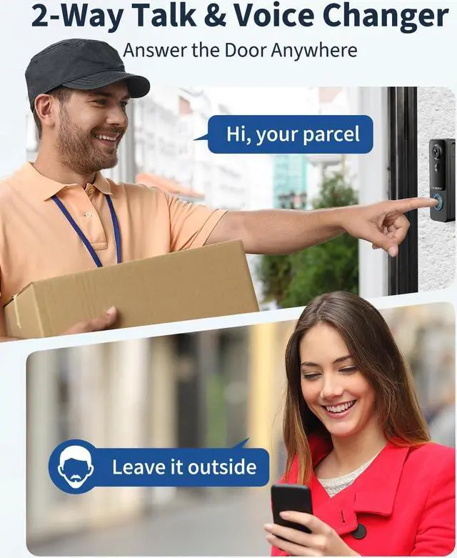 Alt view image 4 of 7 - Camera Wireless No Subscription - Local & Cloud Storage, Smart Video Doorbell with Chime, 2.4G WiFi Door Bell Ringer Battery Powered, 1080p HD, 2-Way Audio, Human Detection, Night Vision