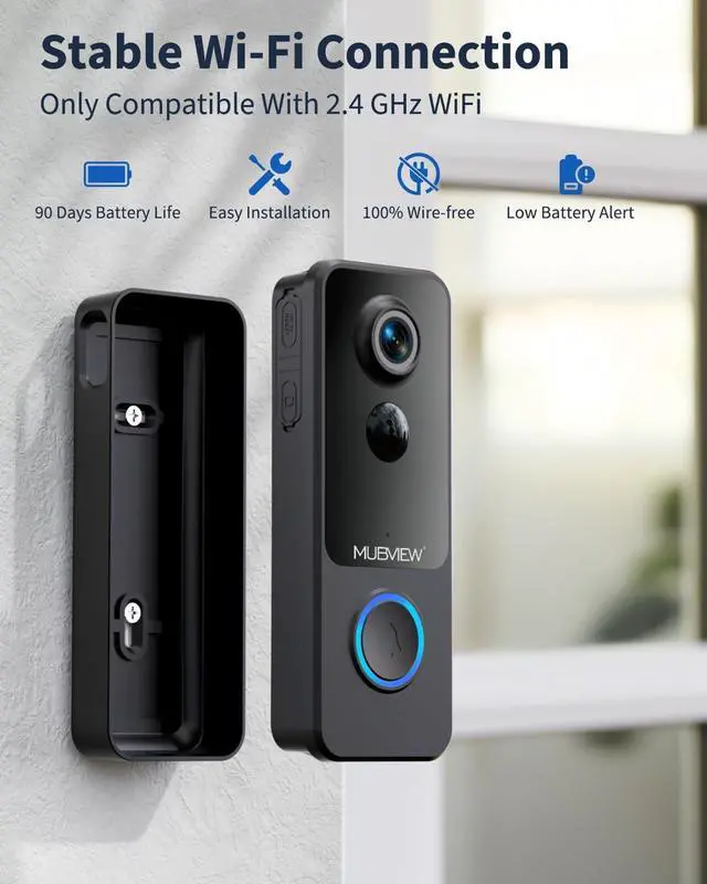 Alt view image 2 of 7 - Camera Wireless No Subscription - Local & Cloud Storage, Smart Video Doorbell with Chime, 2.4G WiFi Door Bell Ringer Battery Powered, 1080p HD, 2-Way Audio, Human Detection, Night Vision