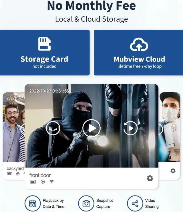 Alt view image 3 of 7 - Camera Wireless No Subscription - Local & Cloud Storage, Smart Video Doorbell with Chime, 2.4G WiFi Door Bell Ringer Battery Powered, 1080p HD, 2-Way Audio, Human Detection, Night Vision