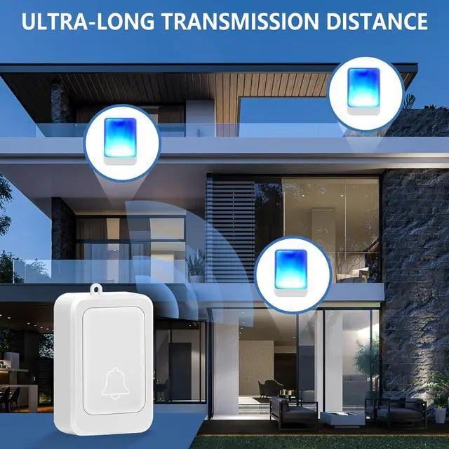 Alt view image 5 of 7 - Loud Flash Doorbell with 7 Colors of Bright Light and 4 Volumes, Wireless Doorbells 600 feet,at Home/Office,Suitable for the Elderly, Hearing Impaired People, 2 Transmitters with 3 Receivers