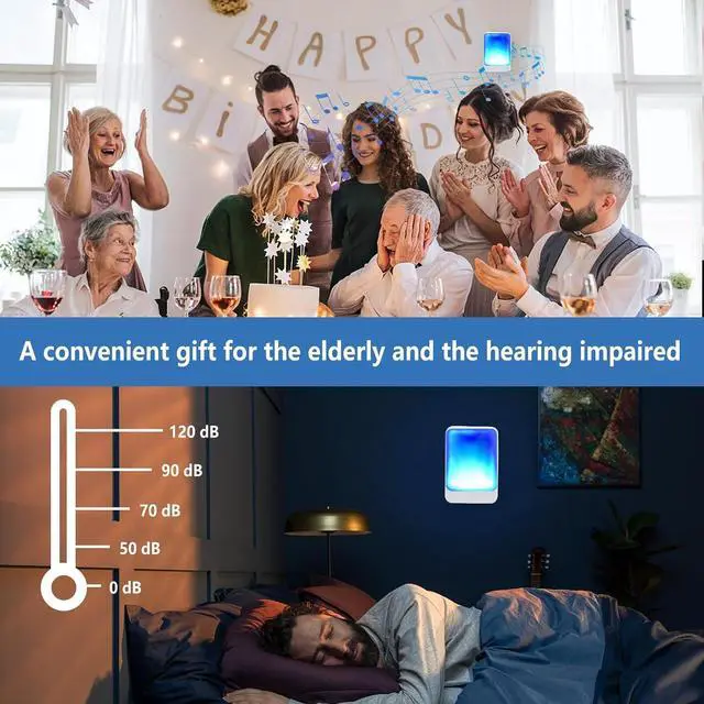 Alt view image 4 of 7 - Loud Flash Doorbell with 7 Colors of Bright Light and 4 Volumes, Wireless Doorbells 600 feet,at Home/Office,Suitable for the Elderly, Hearing Impaired People, 2 Transmitters with 3 Receivers