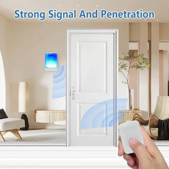 Alt view image 6 of 7 - Loud Flash Doorbell with 7 Colors of Bright Light and 4 Volumes, Wireless Doorbells 600 feet,at Home/Office,Suitable for the Elderly, Hearing Impaired People, 2 Transmitters with 3 Receivers